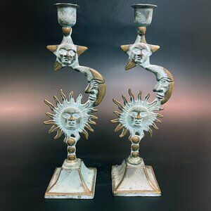Vintage Celestial Brass Sun Moon & Star Candle Holders 3 Tiered Andrea by Sadek